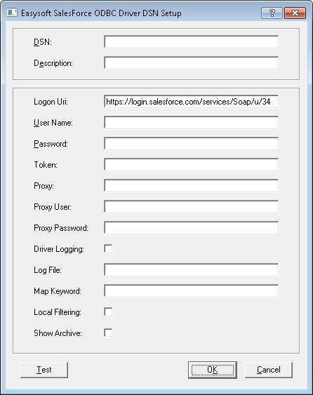 Figure 5: The Easysoft ODBC-Salesforce Driver DSN Setup dialog box