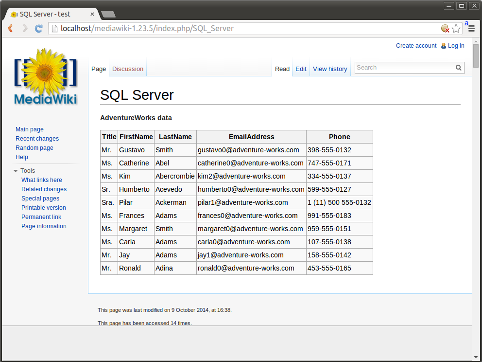 Remote SQL Server data displaying in a MediaWiki site on Linux